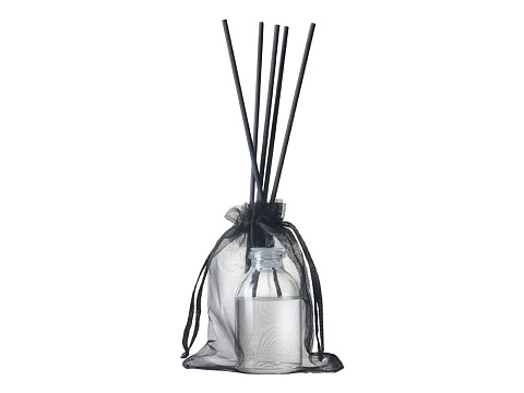 Диффузор с ароматом Еловые шишки и хвоя, 30мл, стекло, пробка, палочки 5 шт., мешочек из органзы черный - рис 2.