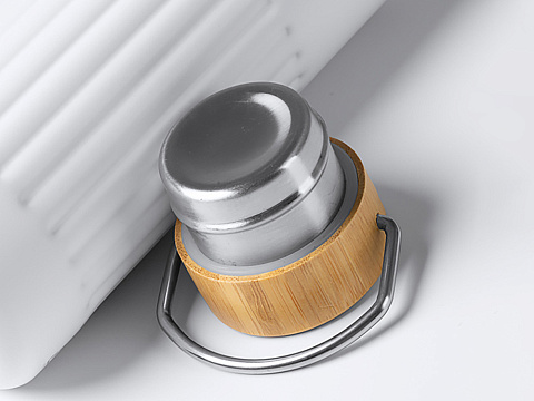 Термобутылка Нобук из переработанной нержавеющей стали, с бамбуковой крышкой, белый - рис 3.