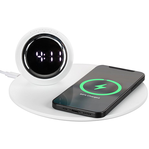 Станция беспроводной зарядки с часами и подсветкой GlobeBee, белая - рис 2.