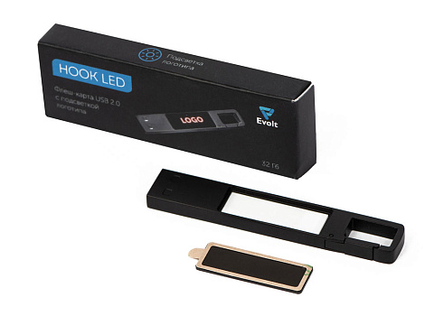 USB 2.0- флешка на 32 Гб c подсветкой логотипа Hook LED, темно-серый, красная подсветка - рис 9.