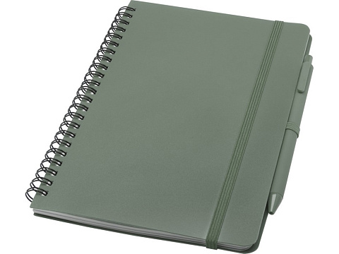 Блокнот Thalaasa формата А5 в твердой обложке из океанического пластика с шариковой ручкой - Зеленый яркий