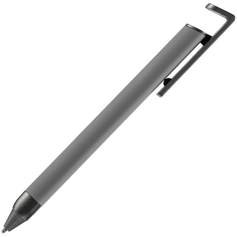 Ручка шариковая Standic с подставкой для телефона, серая - рис 4.