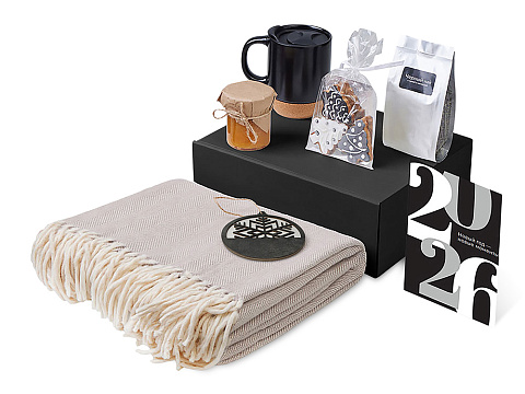 Подарочный набор c пледом, кружкой и вареньем, черный - рис 2.