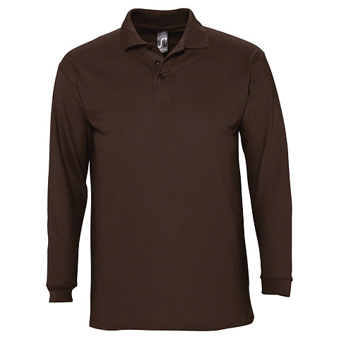 Рубашка поло мужская с длинным рукавом Winter II 210 шоколадно-коричневая - рис 2.