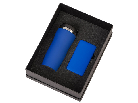 Подарочный набор c вакуумной термокружкой и повербанком С1, синий - рис 2.