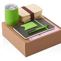 Набор с термокружкой, блокнотом, ручкой и ланчбоксом Refreshment, зеленое яблоко