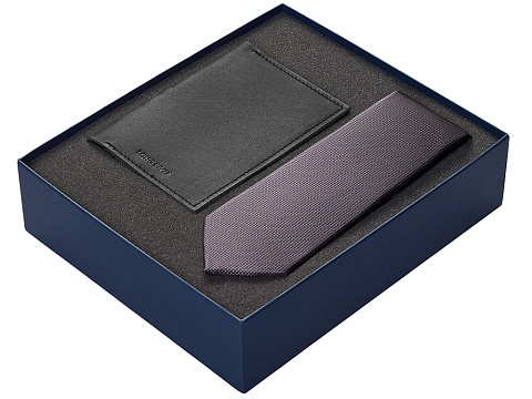 Подарочный набор Long River: обложка для паспорта, галстук, синяя коробка - рис 2.