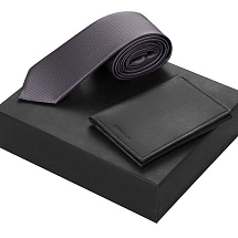 Подарочный набор Long River: обложка для паспорта, галстук, черная коробка