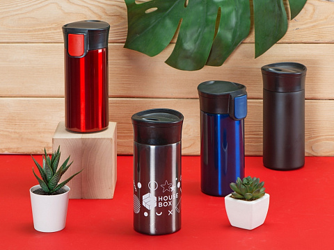 Вакуумная термокружка с кнопкой Upgrade, Waterline, тубус, темно-синий - рис 9.