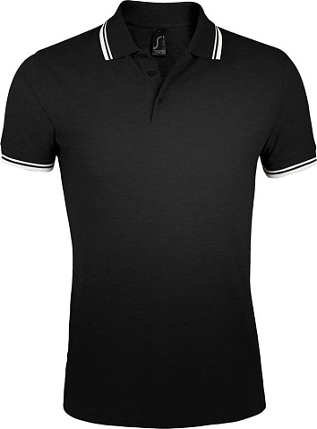 Рубашка поло мужская Pasadena Men 200 с контрастной отделкой, черная с белым - рис 2.