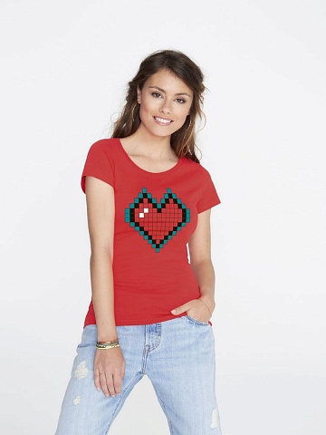 Футболка женская Pixel Heart, красная - рис 2.