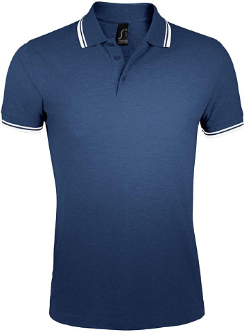 Рубашка поло мужская Pasadena Men 200 с контрастной отделкой, темно-синяя с белым - рис 2.