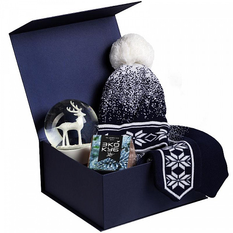 Новогодняя подарочная коробка Снежинка (синяя) - рис 2.