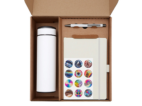 Подарочный набор с термосом, блокнотом, ручкой и чаем, белый - рис 2.