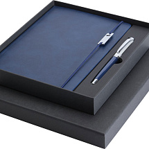 Набор Legato Elegance из блокнота формата А5 в твердой обложке и ручки-роллера, белый/синий