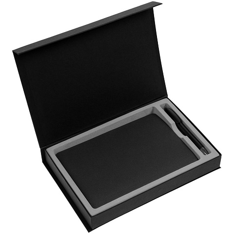 Коробка Silk с ложементом под ежедневник 15х21 см и ручку, черная - рис 4.
