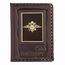 Кожаная обложка для паспорта «МВД» с накладкой из стали