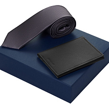 Подарочный набор Long River: обложка для паспорта, галстук, синяя коробка