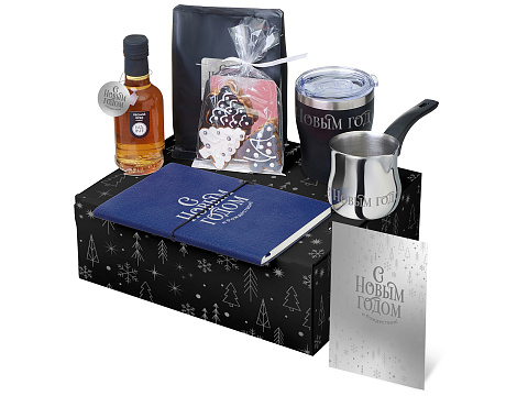 Подарочный набор с туркой, кофе и термокружкой, синий