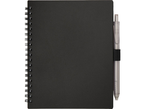 Набор Niove из блокнота из переработанного пластика в мягкой обложке и шариковой ручки (синие чернила) - Черный - рис 2.