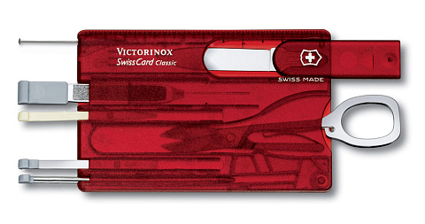 Швейцарская карточка VICTORINOX SwissCard Classic, 10 функций, полупрозрачная красная - рис 3.