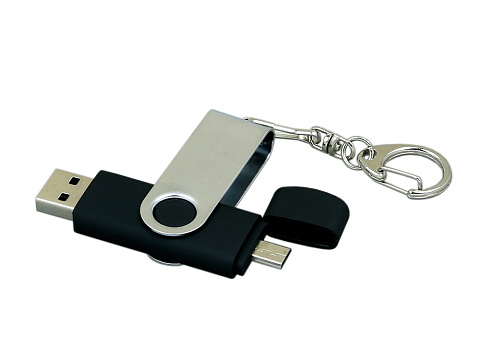 Флешка с  поворотным механизмом, c дополнительным разъемом Micro USB, 32 Гб, черный - рис 2.