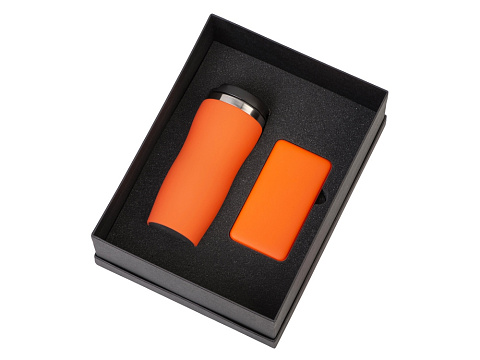 Подарочный набор c вакуумной термокружкой и повербанком С1, оранжевый - рис 2.