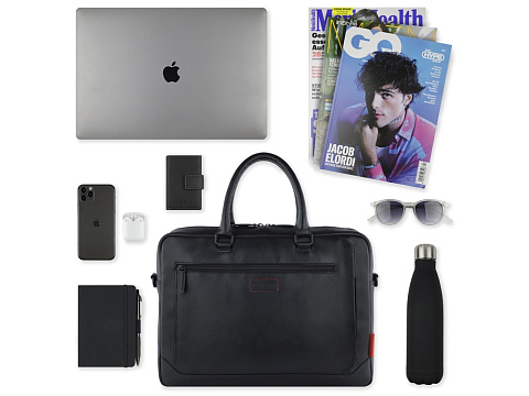 Портфель мужской BUGATTI КЛАРК | CLARK, чёрный, воловья кожа/полиэстер, 40х9,5х29 см, 10 л - рис 6.