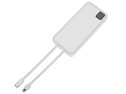 Внешний аккумулятор со встроенными кабелями Фрэйм Про, быстрая зарядка, 20000мач, белый - рис 4.