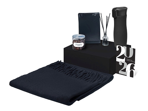 Подарочный набор с палантином и термокружкой, черный - рис 2.