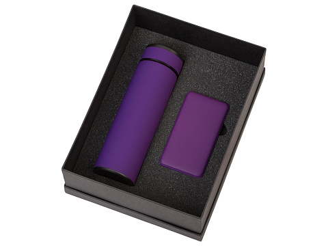 Подарочный набор с термосом и повербанком С2, фиолетовый - рис 2.
