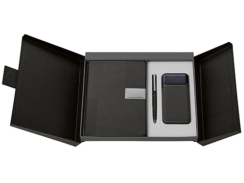 Подарочный набор Tesla с блокнотом А5, ручкой и пауэрбенком на 10 000 mAh, черный - рис 5.