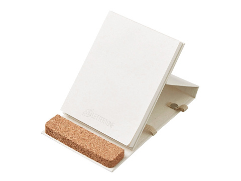 Блокнот с подставкой для телефона из пробки Milky S, молочно-белый - рис 2.