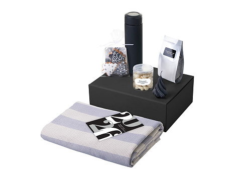 Подарочный набор c пледом, термосом, свечой и миндалем, черный - рис 2.