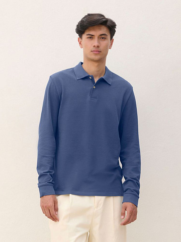 Рубашка поло унисекс с длинным рукавом Pacific LSL, синяя (джинс) - рис 5.