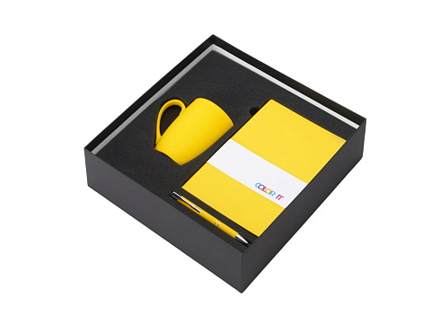 Подарочный набор с блокнотом С1, металлической ручкой и кружкой, желтый - рис 2.