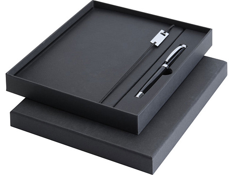 Набор Legato Elegance из блокнота формата А5 в твердой обложке и ручки-роллера, черный/черный