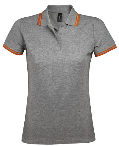 Рубашка поло женская Pasadena Women 200 с контрастной отделкой, серый меланж c оранжевым - рис 2.