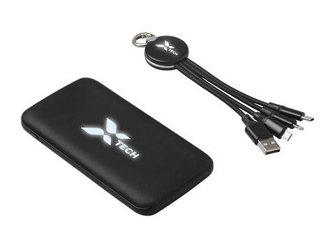 Набор из внешнего акуумулятора и универсального кабеля с подсветкой лого Reserve LED, 10000mAh, черный