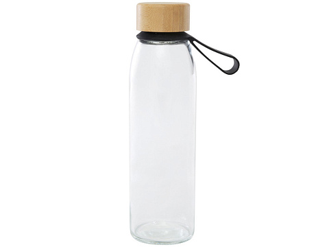 Стеклянная бутылка для воды Porto объемом 500 мл с силиконовой ручкой и бамбуковой крышкой - сплошной черный - рис 2.
