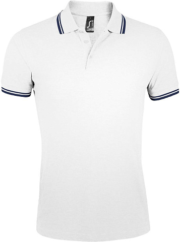 Рубашка поло мужская Pasadena Men 200 с контрастной отделкой, белая с синим - рис 2.