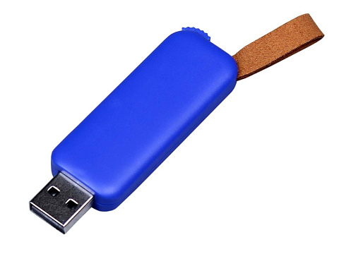 USB-флешка промо на 64 ГБ прямоугольной формы, выдвижной механизм, синий