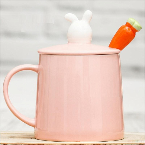 Кружка подарочная "Зайчик и ложка морковка" (розовая) - рис 4.