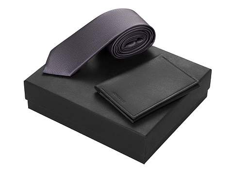 Подарочный набор Long River: обложка для паспорта, галстук, черная коробка