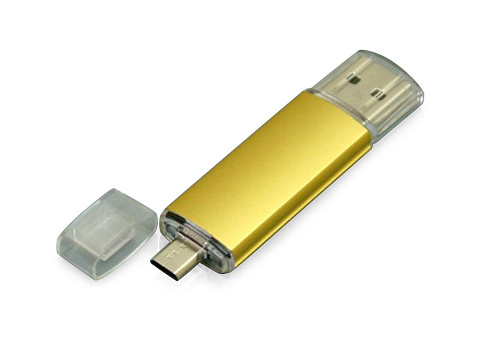 USB-флешка на 32 Гб.c дополнительным разъемом Micro USB, золотой - рис 2.