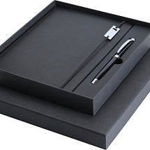 Набор Legato Elegance из блокнота формата А5 в твердой обложке и ручки-роллера, черный/черный