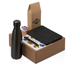 Подарочный набор с термобутылкой, блокнотом, ручкой и чаем, черный