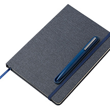 Набор блокнот А5 с магнитным держателем для ручки и подставкой для телефона и металлической шариковой ручкой NotaBene, темно-синий