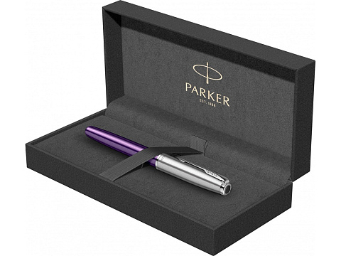 Ручка-роллер Parker Sonnet Essentials Violet SB Steel CT, цвет чернил black, перо: F, в подарочной упаковке. - рис 8.