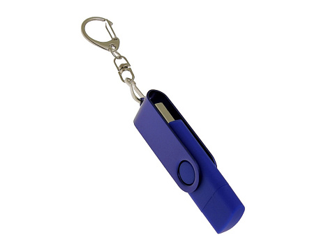 USB-флешка на 16 Гб 2 в 1 поворотный механизм, c дополнительным разъемом Type-C с одноцветным металлическим клипом, синий - рис 2.